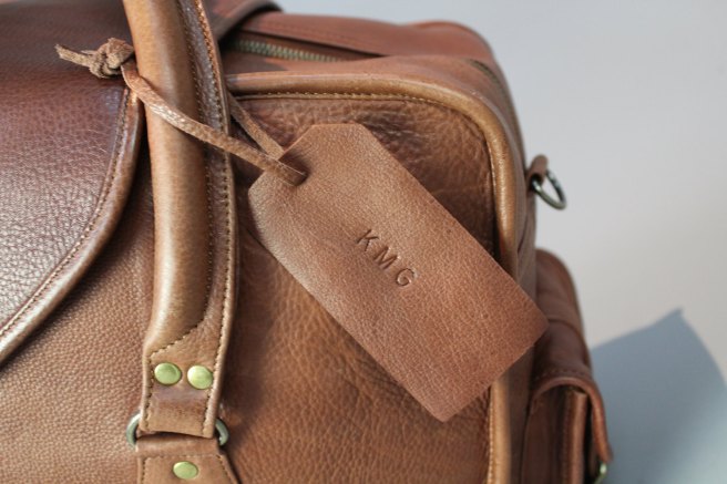 vintage brown leather tag embossing
